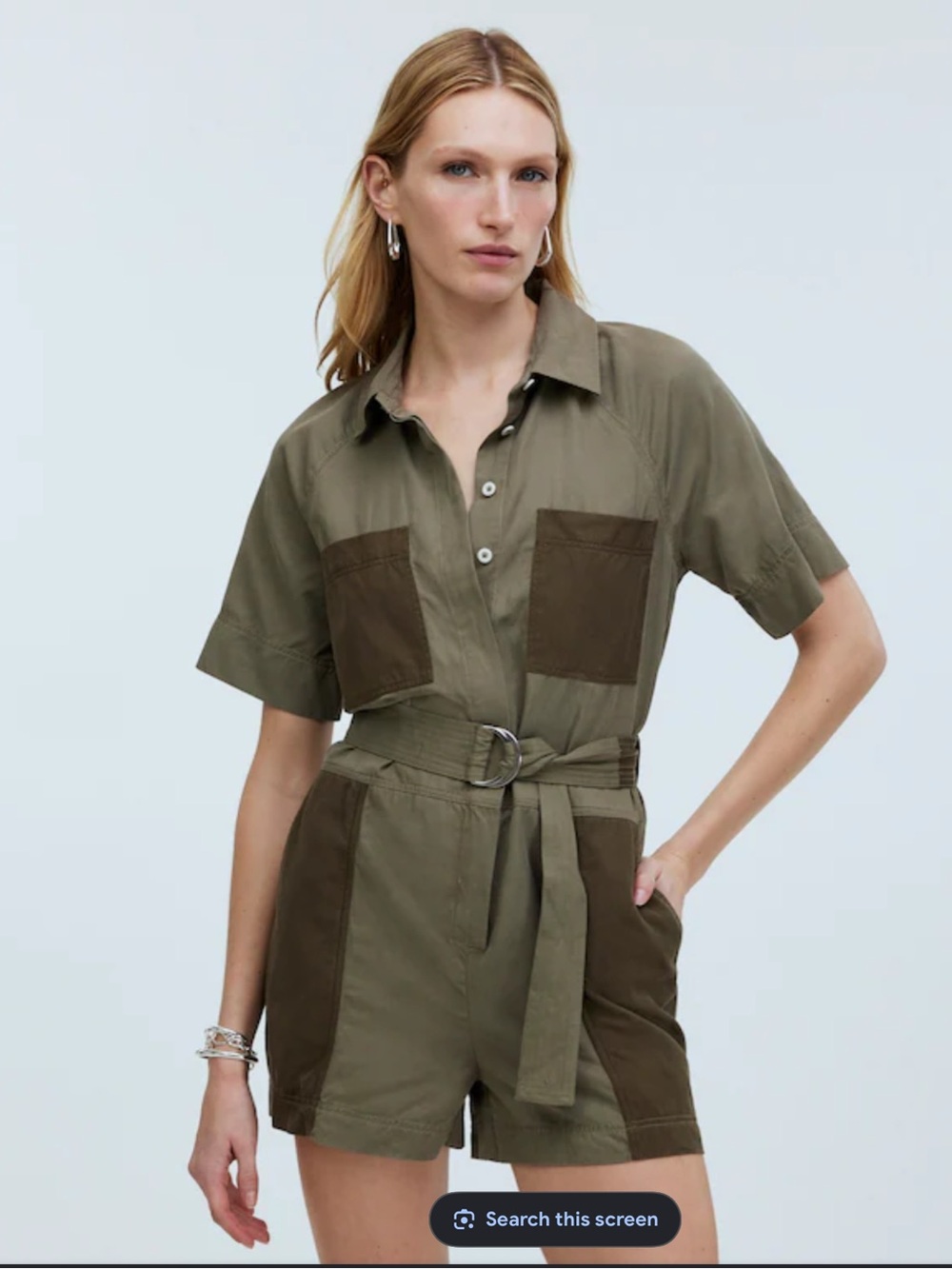 Madewell Two-Tone Olive Utility Romper size 2 NWT
